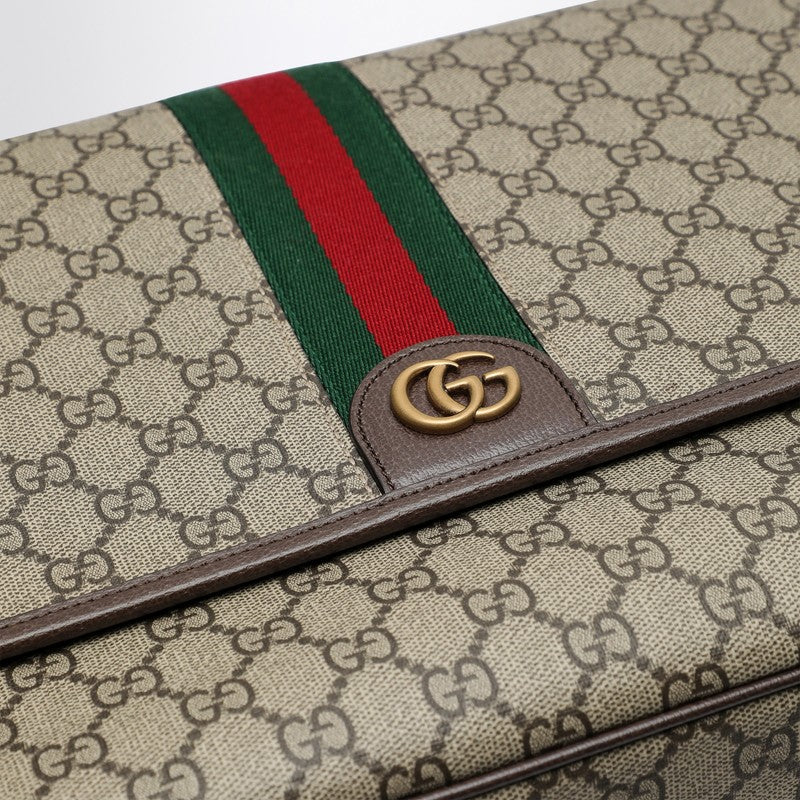 Gucci Shoulder Bag With Web Detail In Beige And Ebony Gg Fabric Men