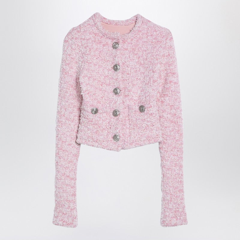 Balenciaga Pink Cotton Blend Tweed Cropped Cardigan Women