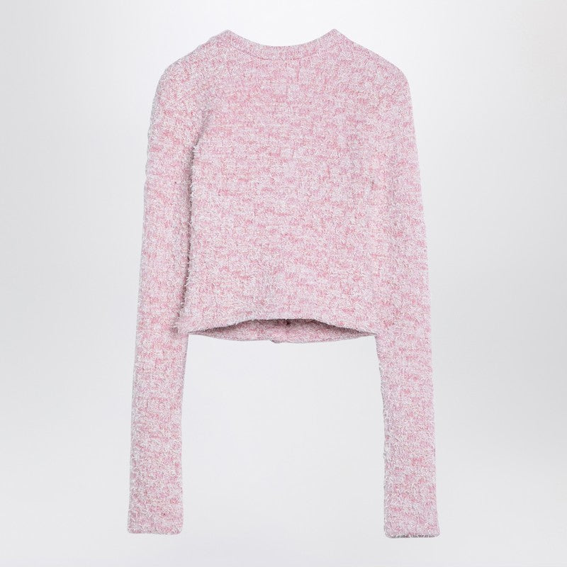 Balenciaga Pink Cotton Blend Tweed Cropped Cardigan Women