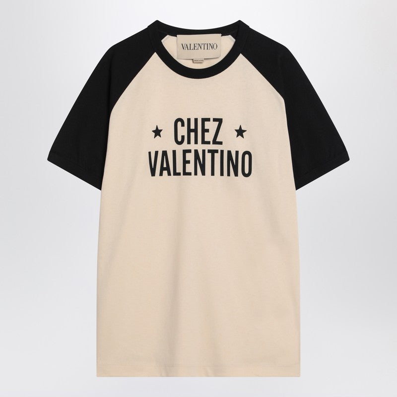 Valentino Butter/Black T-Shirt With Chez Valentino Print Men