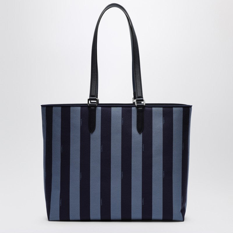 Fendi Blue Striped Fabric Shopper Bag With Logo Men