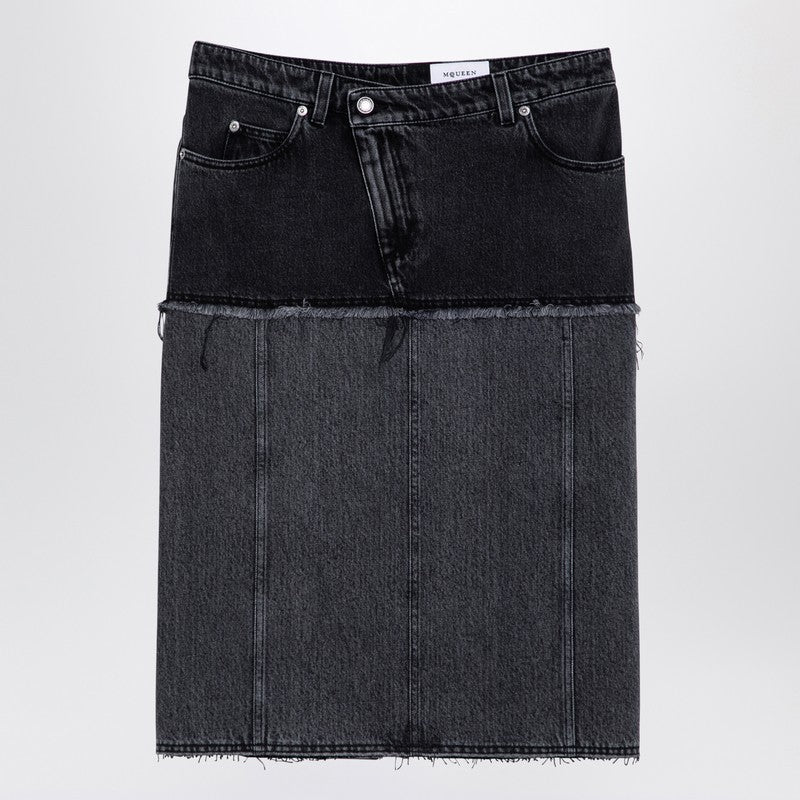 Alexander Mcqueen Two-Tone Black Denim Skirt Women