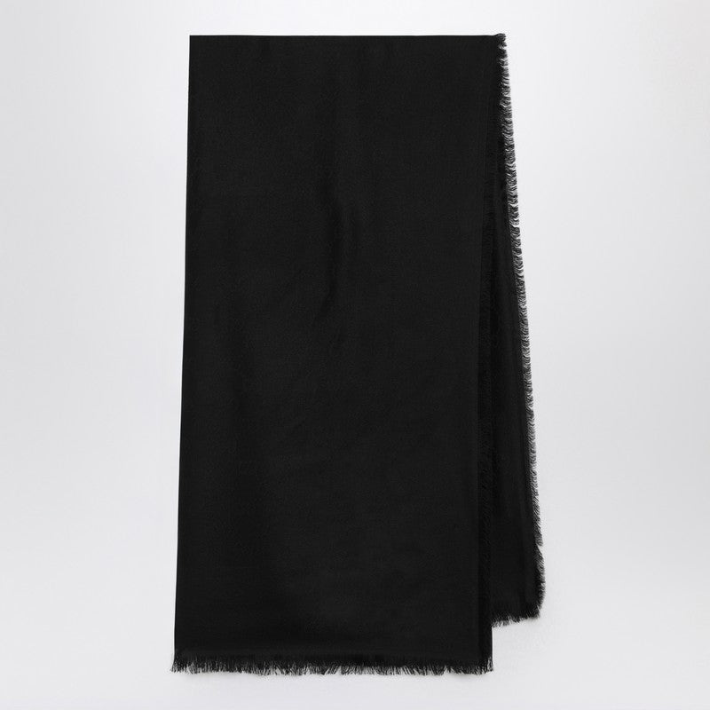 Gucci Black Wool And Silk Gg Jacquard Shawl Men