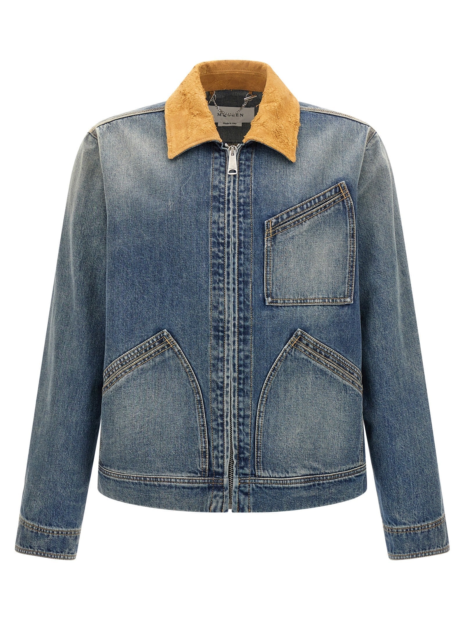 Mcqueen Men Suede Denim Jacket