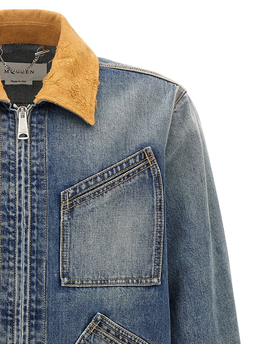 Mcqueen Men Suede Denim Jacket