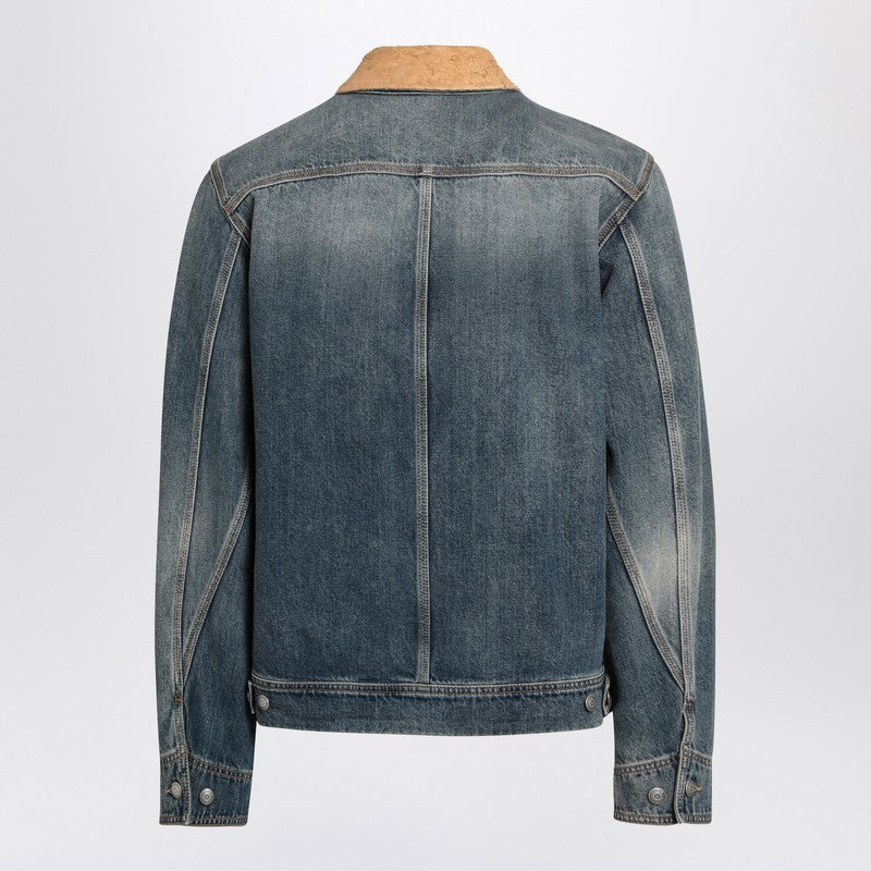 Alexander Mcqueen Denim Jacket With Suede Collar Men