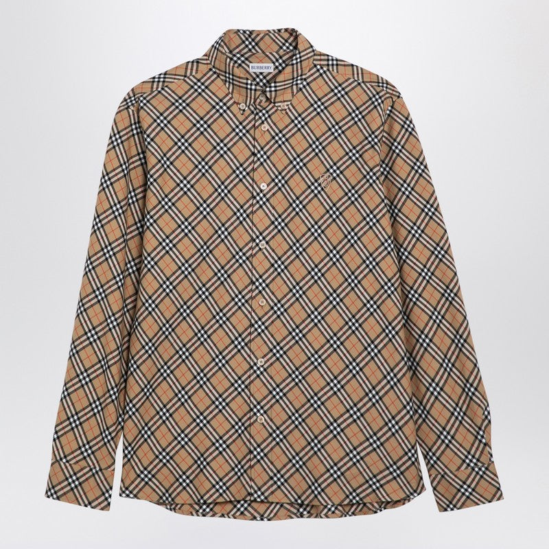 Burberry Beige Button-Down Shirt With Check Pattern Men