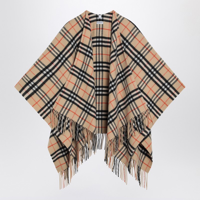 Burberry Check Pattern Wool And Cashmere Cape Women