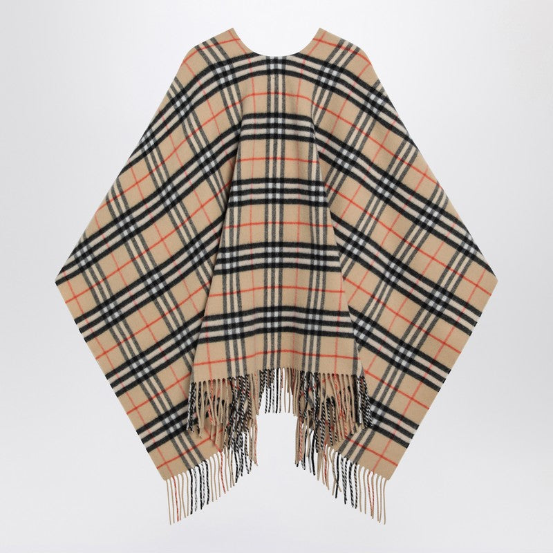 Burberry Check Pattern Wool And Cashmere Cape Women