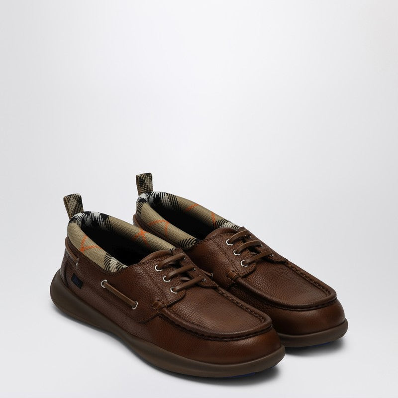 Burberry Brown Loafers With Check Trim Men
