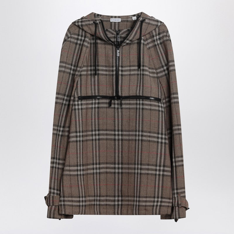 Burberry Half-Zip Jacket With Check Pattern In Silk Blend Men