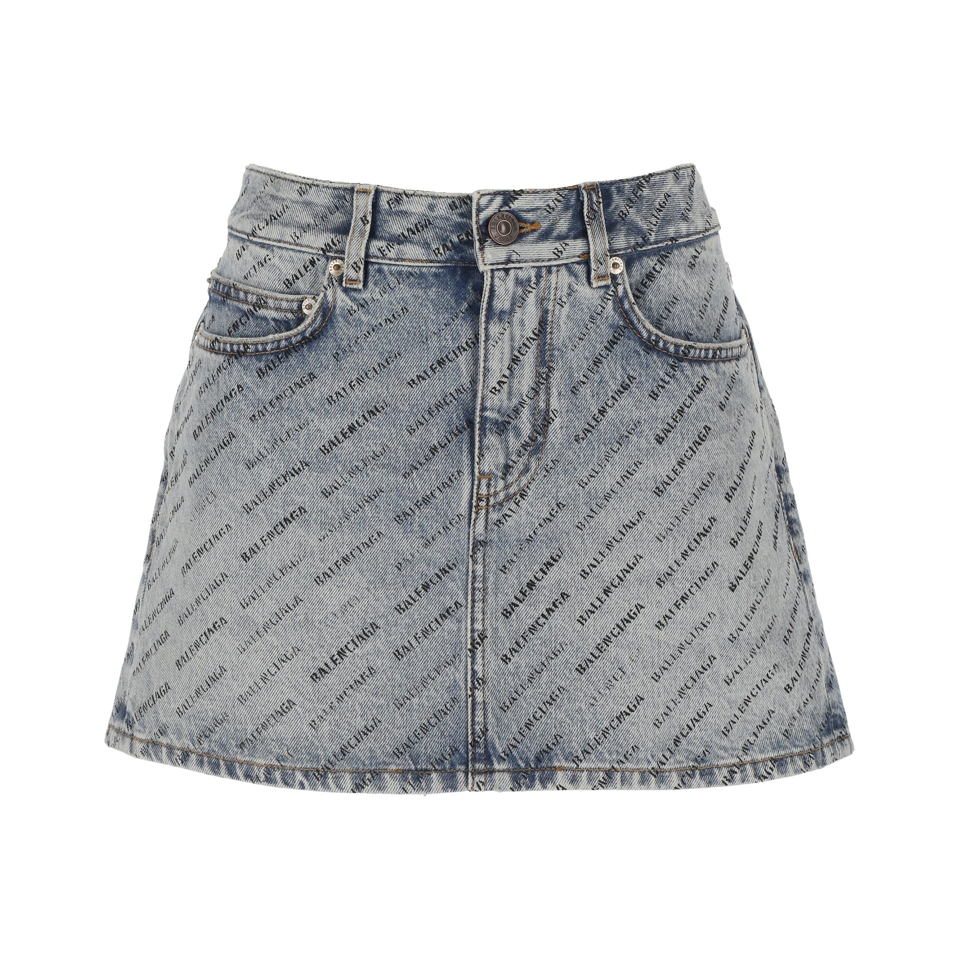 Balenciaga Logo Print Denim Skirt Women