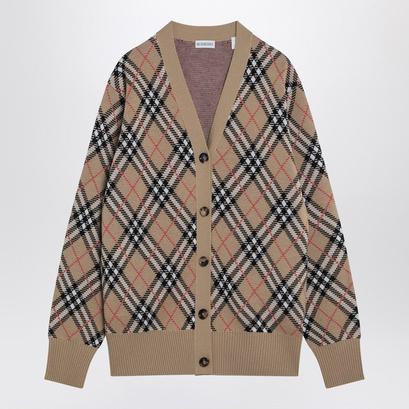 Burberry Wool And Mohair Blend Check Cardigan Women