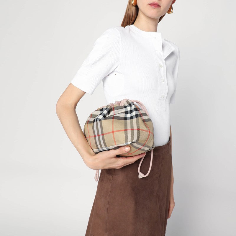 Burberry Reversible Pouch In Pink Nylon With Check Pattern Women