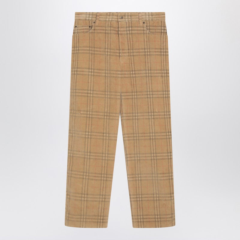 Burberry Sand-Coloured Check Corduroy Trousers Men