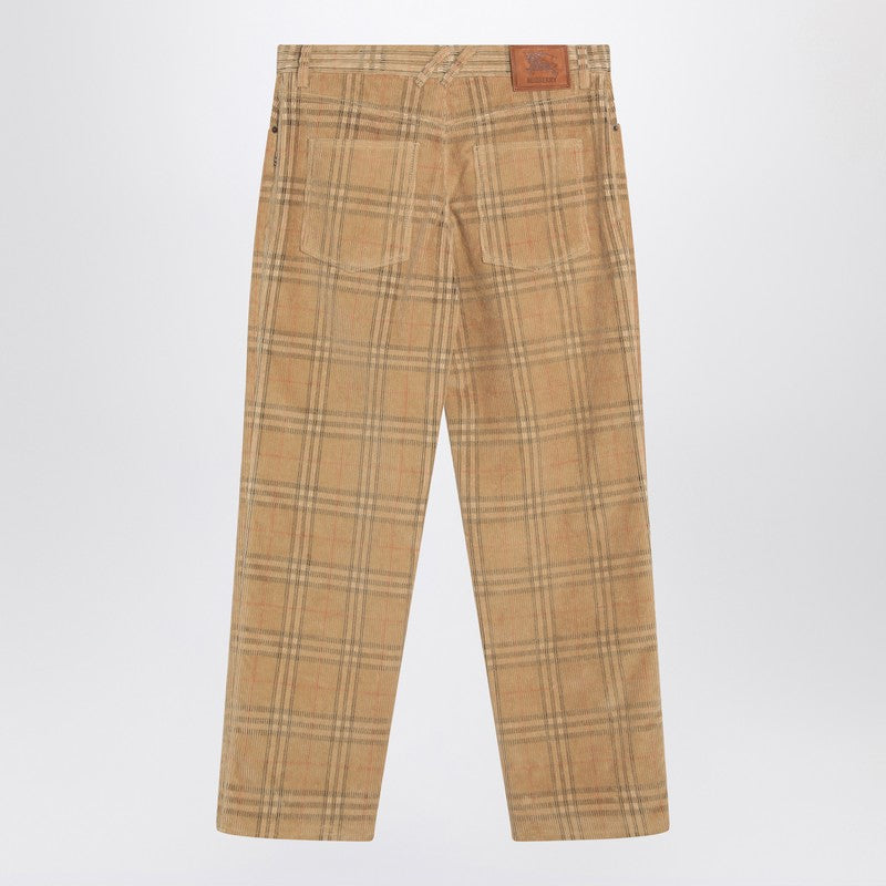 Burberry Sand-Coloured Check Corduroy Trousers Men