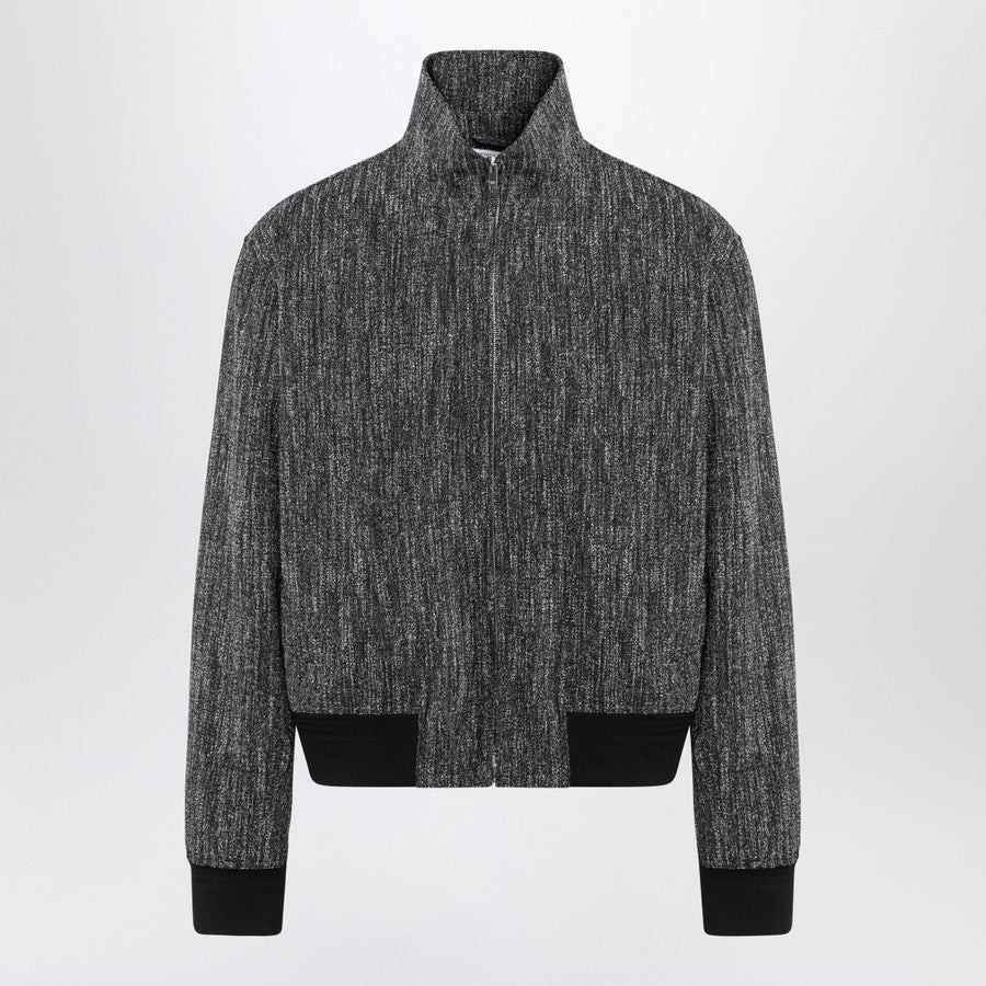 Bottega Veneta Men Grey Textured Wool Blend Bomber Jacket