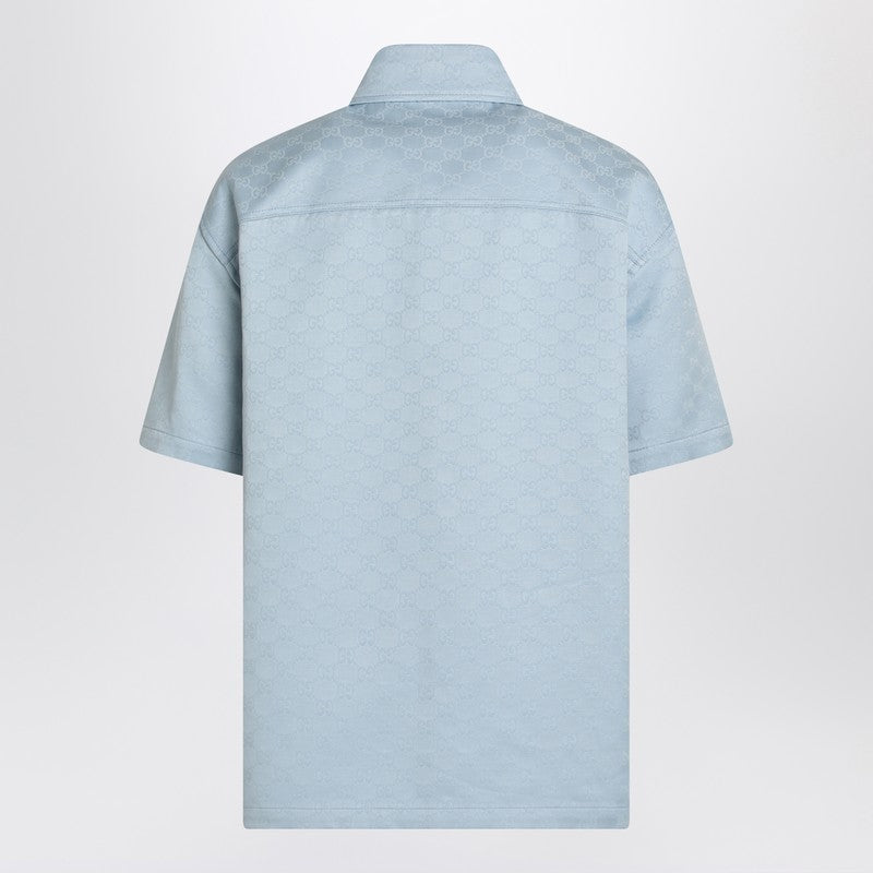 Gucci Light Blue Cotton Shirt With Gg Jacquard Men