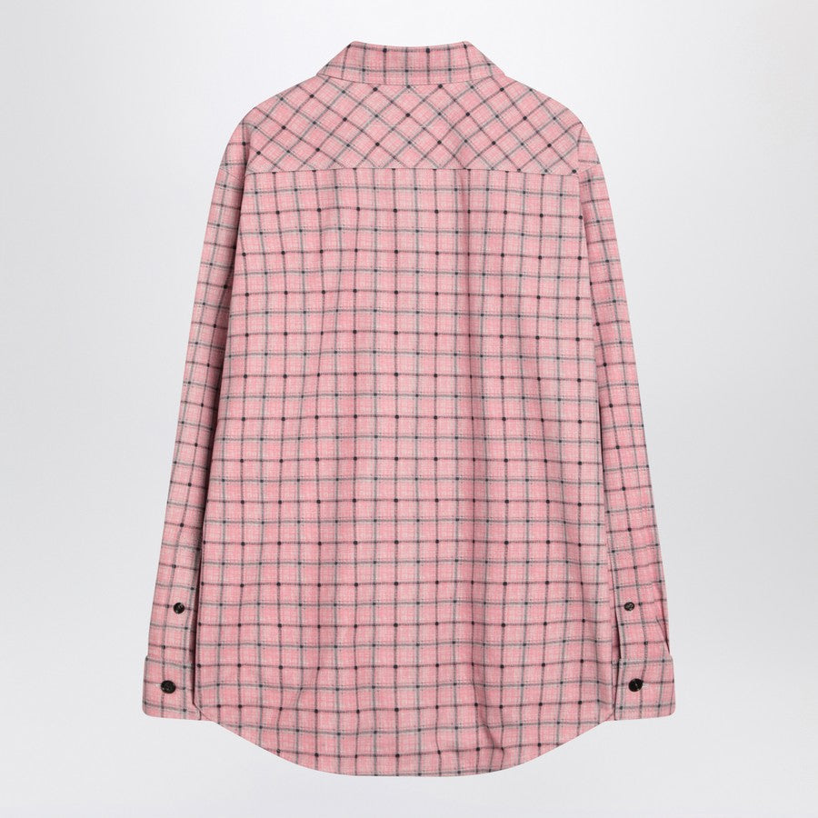 Bottega Veneta Men Pink Check Print Leather Shirt