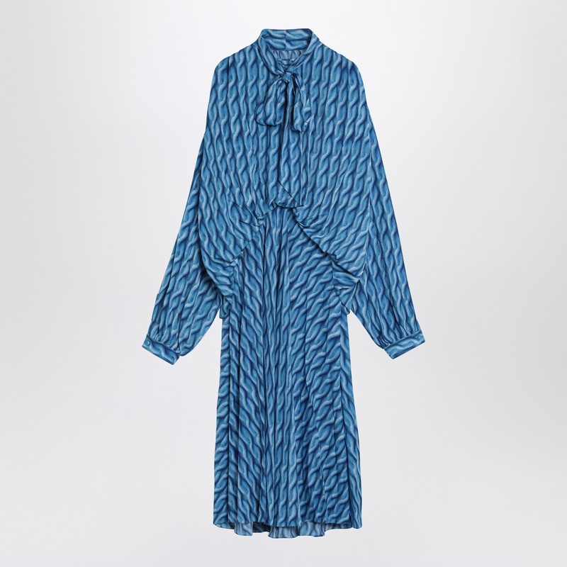 Balenciaga Midi Dress With Bow And Blue Print Women
