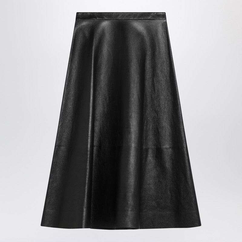 Balenciaga Black Leather Flared Skirt Women