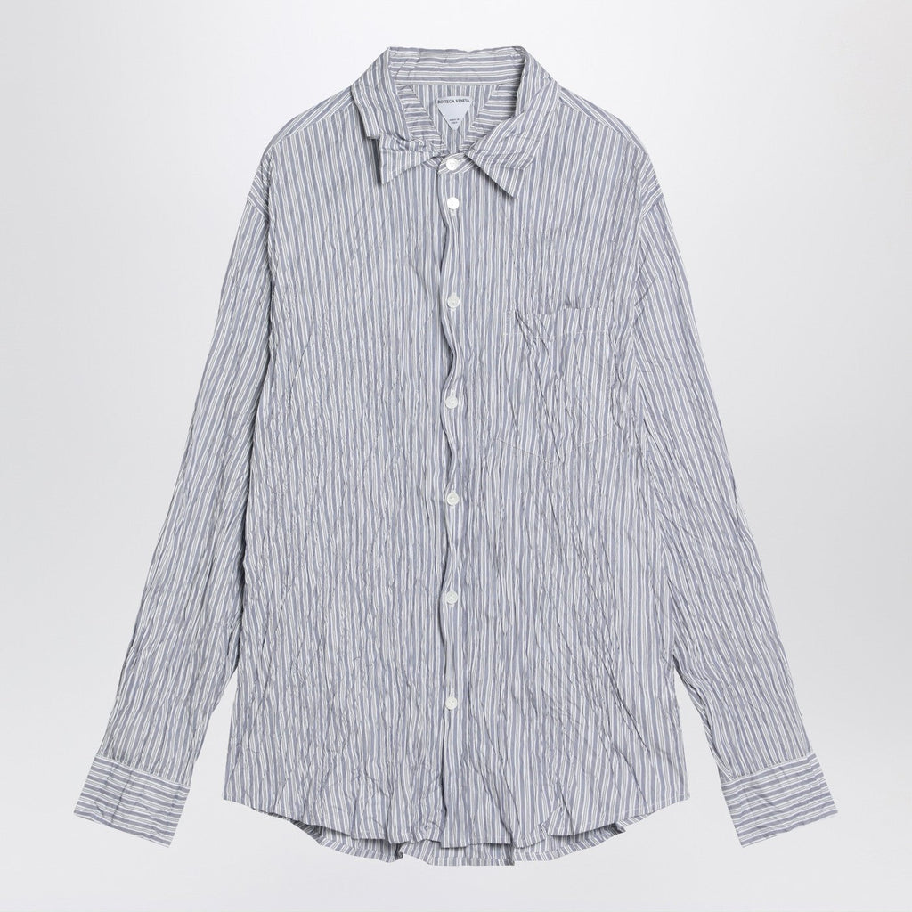Bottega Veneta Men Striped Crinkled Cotton Shirt
