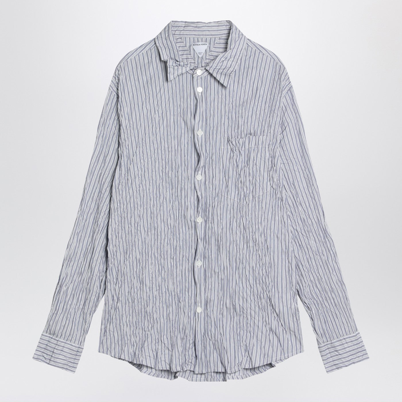 Bottega Veneta Men Striped Crinkled Cotton Shirt