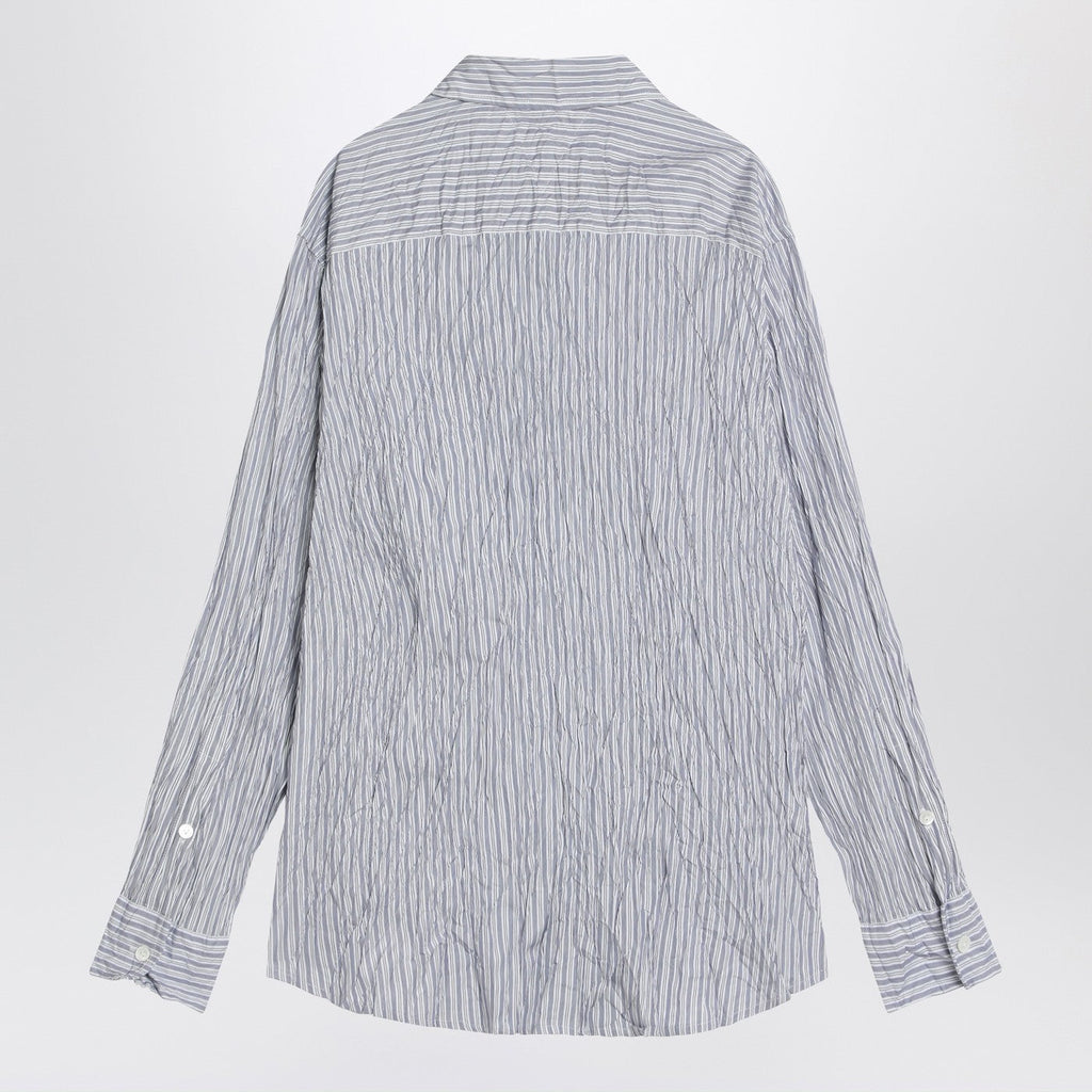 Bottega Veneta Men Striped Crinkled Cotton Shirt