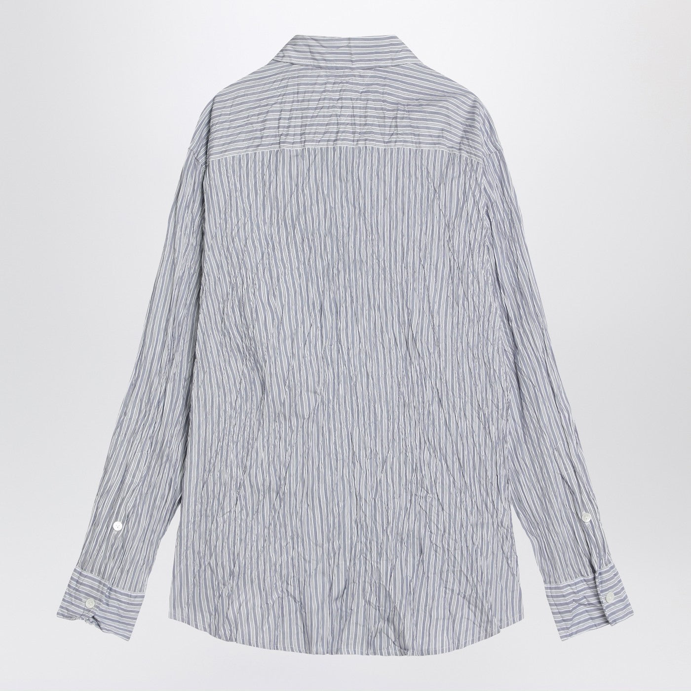 Bottega Veneta Men Striped Crinkled Cotton Shirt