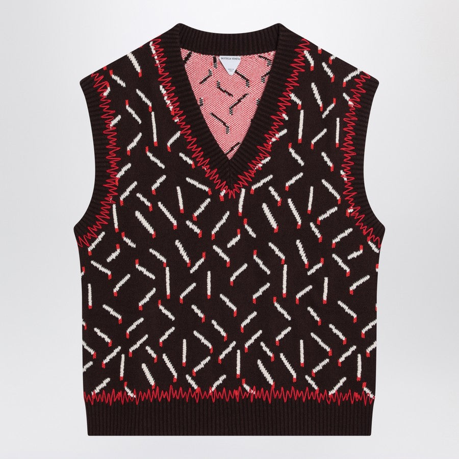 Bottega Veneta Men Brown Jacquard Vest With Matchstick Pattern