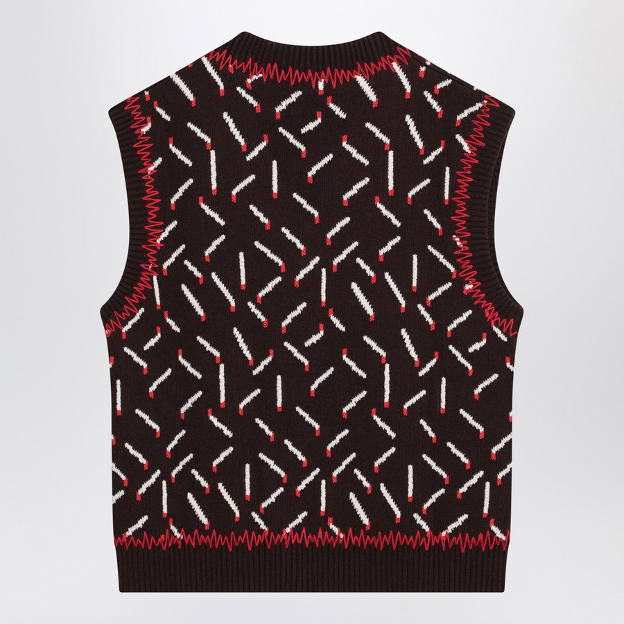 Bottega Veneta Men Brown Jacquard Vest With Matchstick Pattern