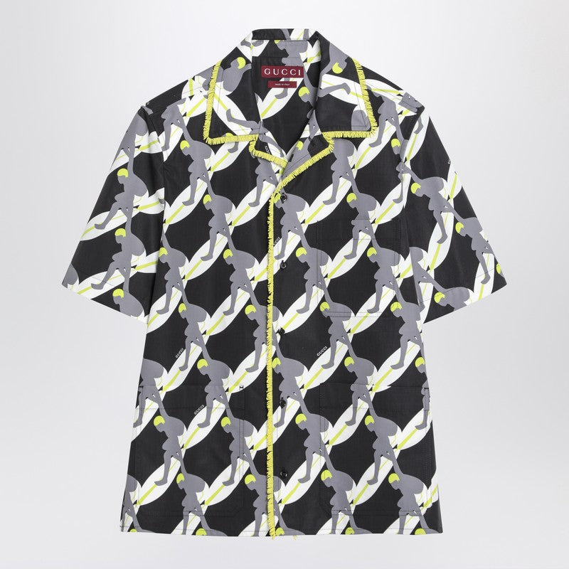 Gucci Black/Grey/White Cotton Print Shirt Men