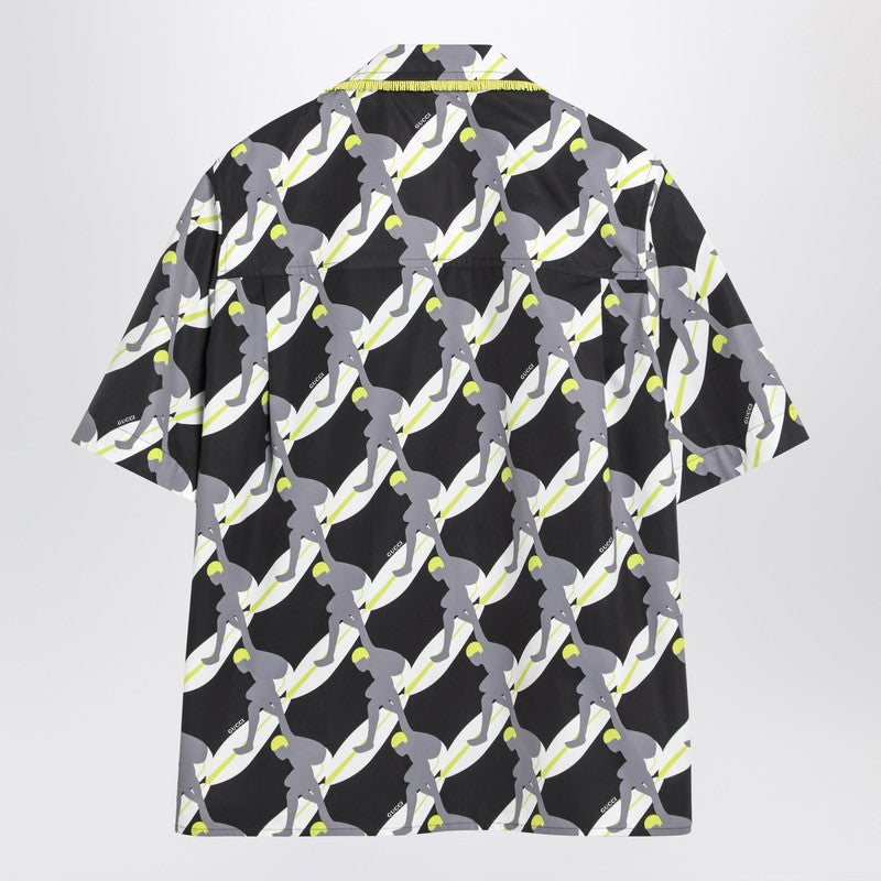 Gucci Black/Grey/White Cotton Print Shirt Men