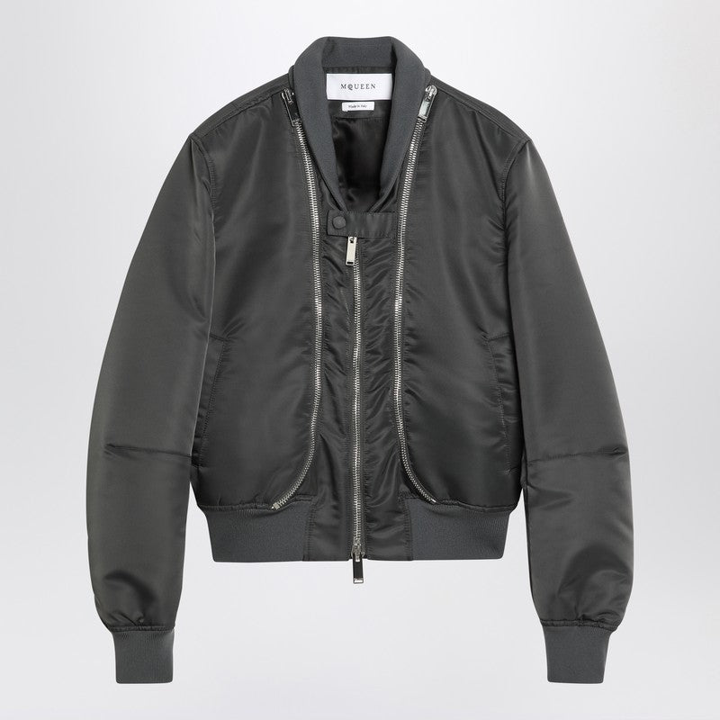 Alexander Mcqueen Grey Zipped Bomber Jacket Women