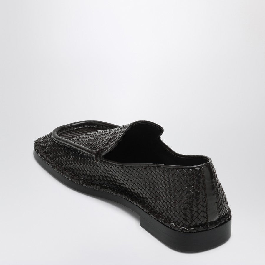 Bottega Veneta Men Daddy Moccasins In Dark Chocolate Color Made Of Woven Leather