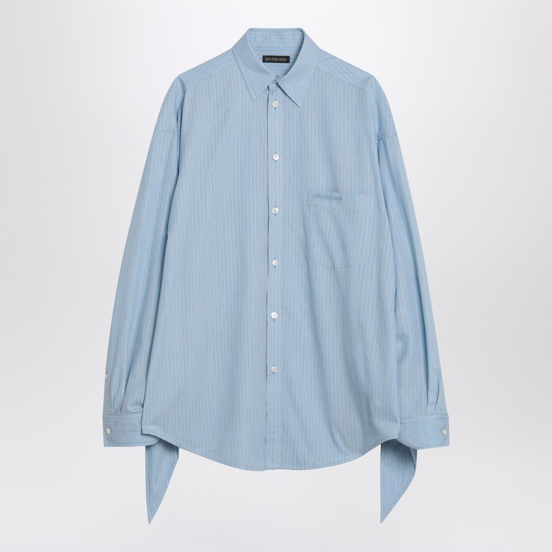 Balenciaga Light Blue Striped Shirt With Knotted Cuffs Women