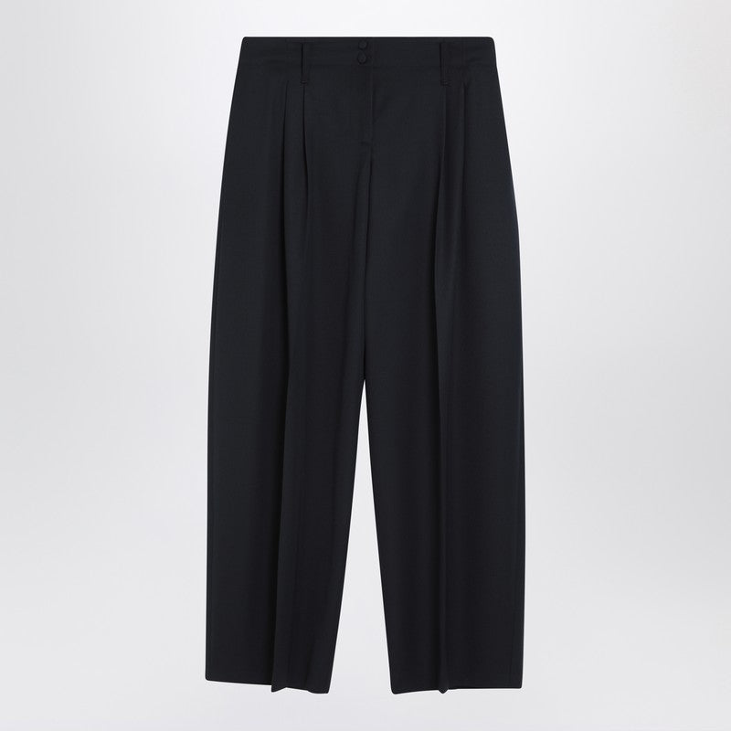 Alexander Mcqueen Wide Navy Blue Wool Trousers Women