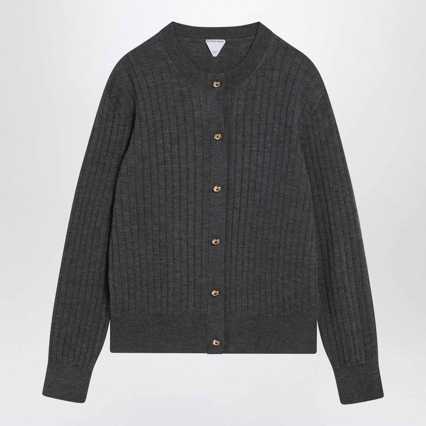 Bottega Veneta Women Grey Ribbed Wool Cardigan