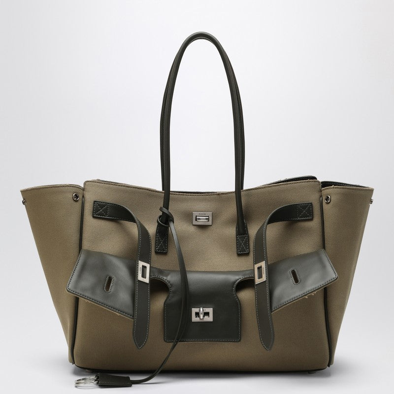 Balenciaga Carry All Bel Air Media Bag In Khaki Canvas Women