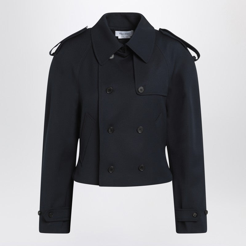 Alexander Mcqueen Short Double-Breasted Navy Blue Jacket Women