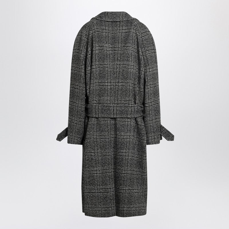 Balenciaga Raglan One Layer Coat In Black/Grey Check Women