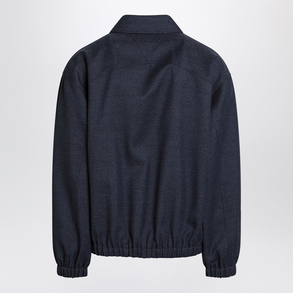 Bottega Veneta Men Indigo Blue Zipped Wool Jacket