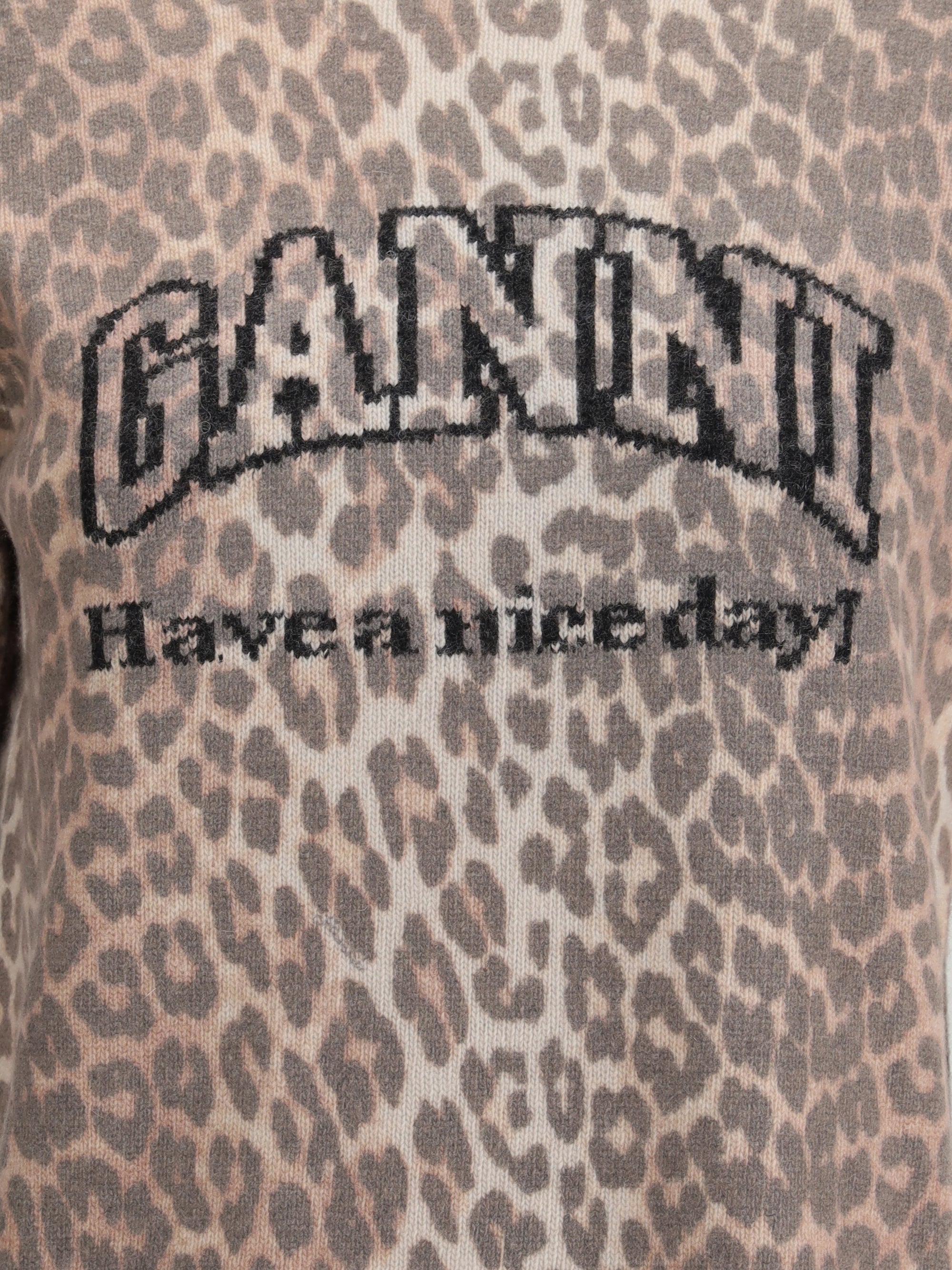 Ganni Women Leopard Print Short Sleeve Sweater
