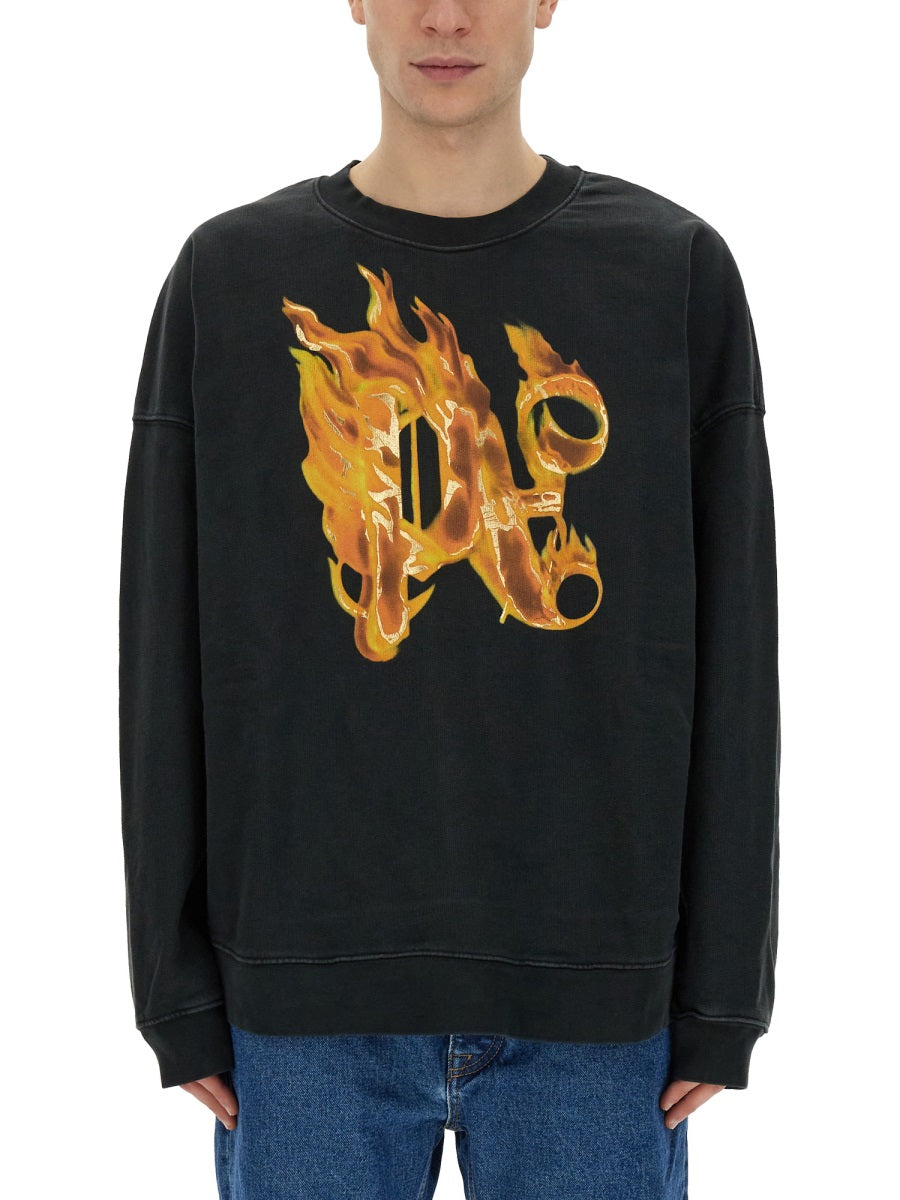 Palm Angels Men "Burning Monogram" Print Sweatshirt