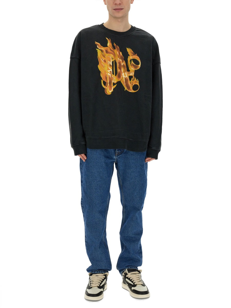 Palm Angels Men "Burning Monogram" Print Sweatshirt