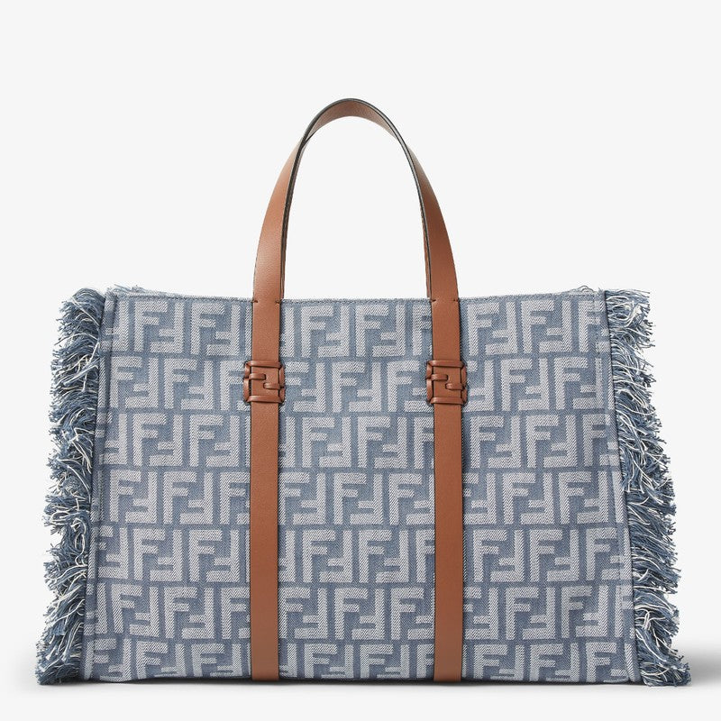 Fendi Summer Tote Bag In Blue Denim-Effect Ff Jacquard Women