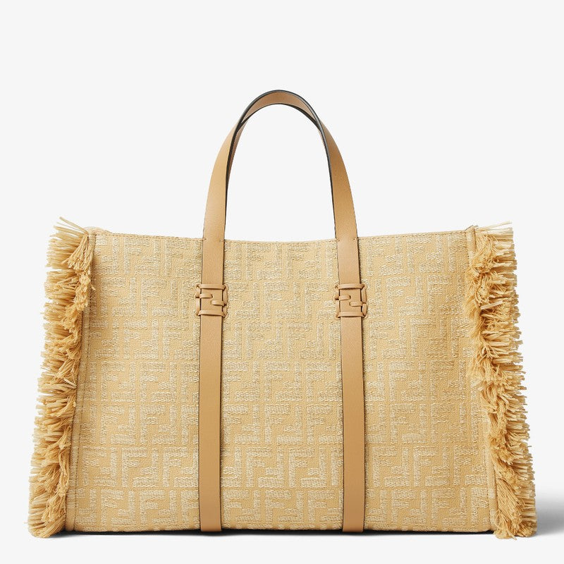 Fendi Summer Tote Bag In Jacquard Fabric With Ff In Raffia Women