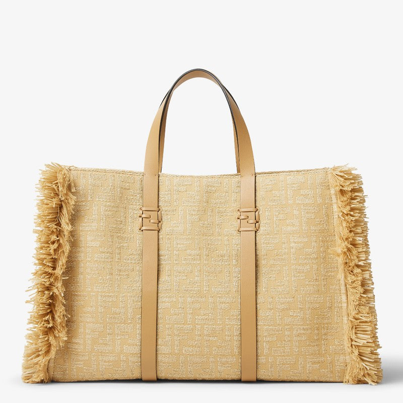 Fendi Summer Tote Bag In Jacquard Fabric With Ff In Raffia Women