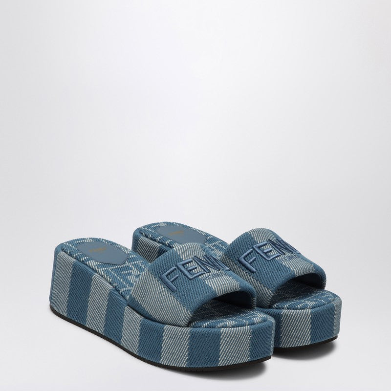 Fendi Fendi Sunshine Slide In Blue Denim-Effect Jacquard Women