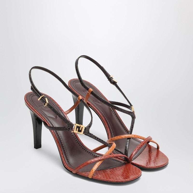 Fendi Fendi Ffold Burgundy/Brown Heel Sandal Women